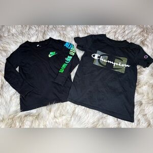 Nike Kids Long Sleeve Shirt in Black with Neon Green Accents Bundle